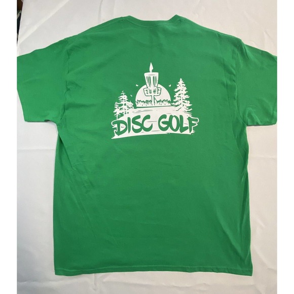 Disc Golf Shirt BASKET TREE SCENE Disc Golfer XL Graphic T-Shirt Gildan GREEN - Picture 6 of 8
